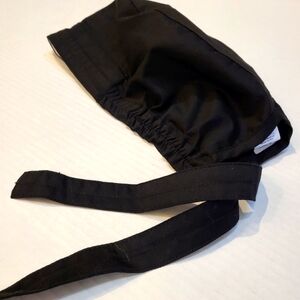 Unisex Working Scrub Cap With Sweatband Adjustable Ties Black. One Size